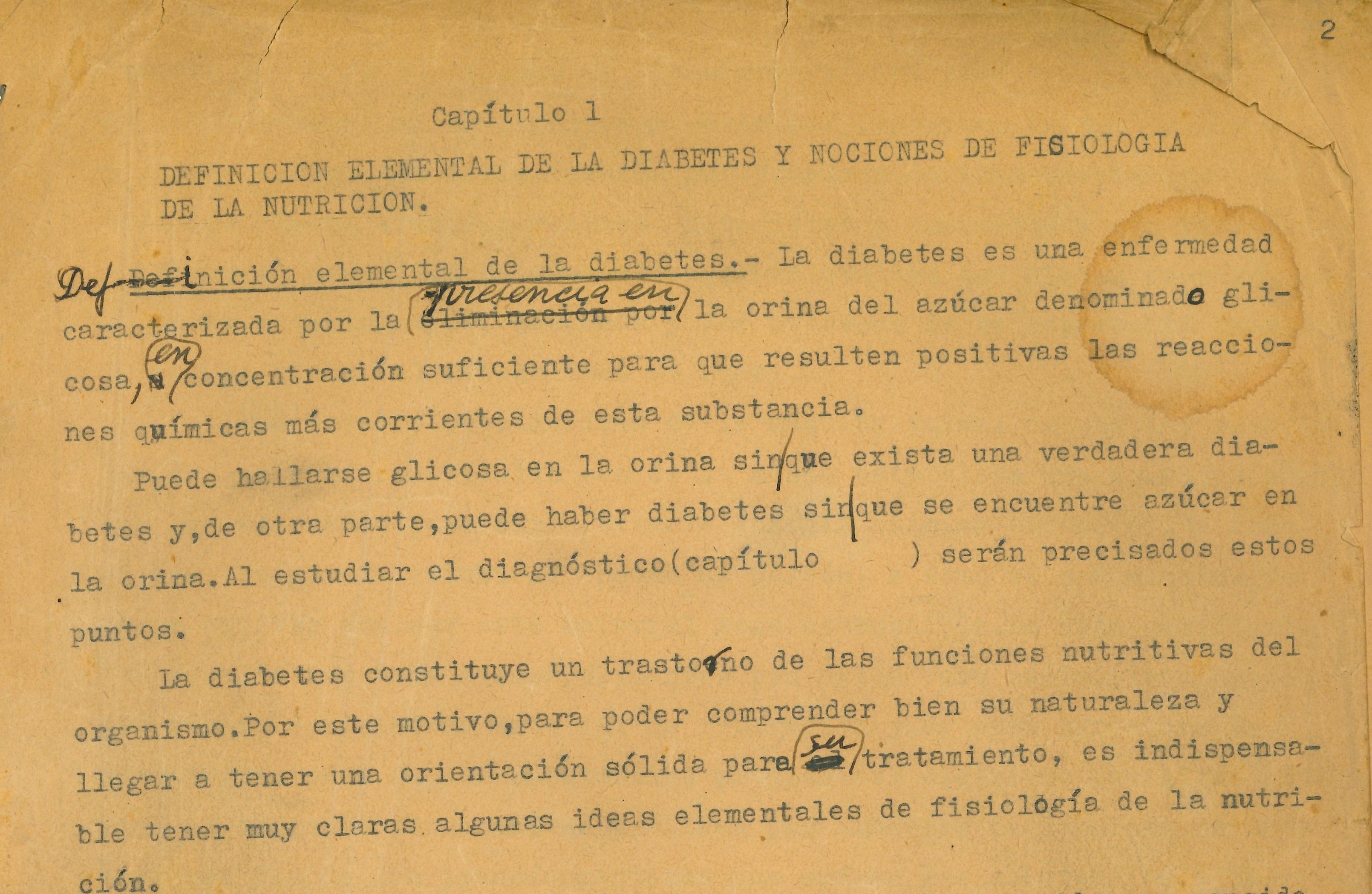 Document de treball del Dr. Carrasco Formiguera sobre un llibre de diabetis, ca. 1970.